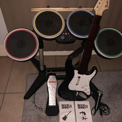 Xbox 360 Rock Band Drum Set Wireless Guitar + Mic + Pedal