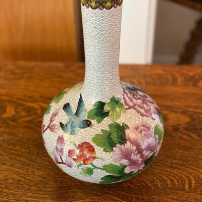 Chinese Cloisonne Enamel Vase 12.5