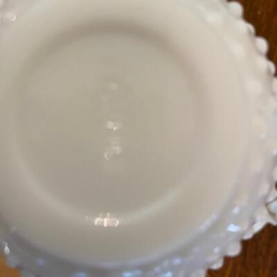 Set of 2 Avon White Milk Glass Hobnail Bottle Cruet w/Stoppers