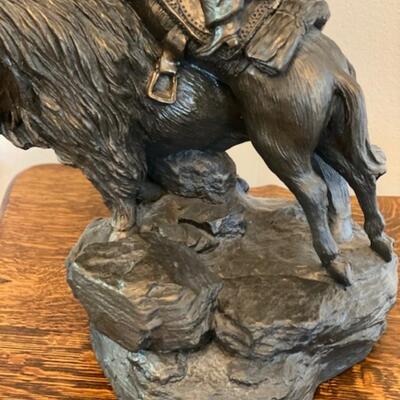 Metal Sculpture of Cowboy/Horse and Buffalo