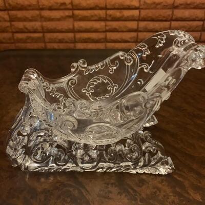 2 NEW Clear Ornate Sleigh Acrylic Plastic Holiday Decor