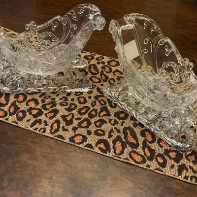 2 NEW Clear Ornate Sleigh Acrylic Plastic Holiday Decor