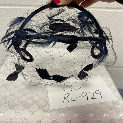 Vintage black with navy flowers, veil