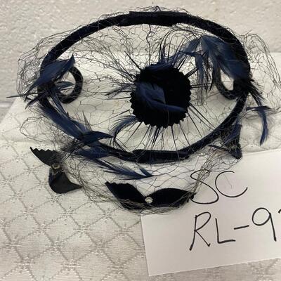 Vintage black with navy flowers, veil