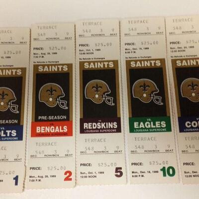 https://www.ebay.com/itm/115463744859	ORL3078 LOT OF 5 VINTAGE 1989 NEW ORLEANS SAINTS FOOTBALL TICKETS		Auction
