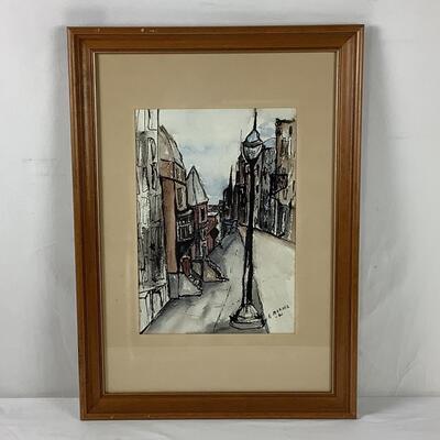 5203 Vintage Impressionist Street Scene Watercolor Original by K. Marols '61