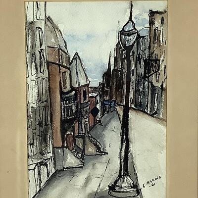 5203 Vintage Impressionist Street Scene Watercolor Original by K. Marols '61