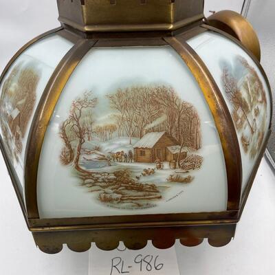 Currier & Ives winter scene hanging light