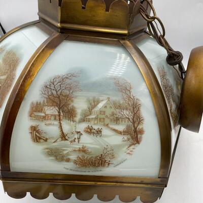 Currier & Ives winter scene hanging light