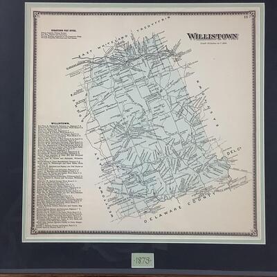 5206 Framed Double Matted 1873 Willistown Delaware #11 Map & Framed Hann Sailboat Print
