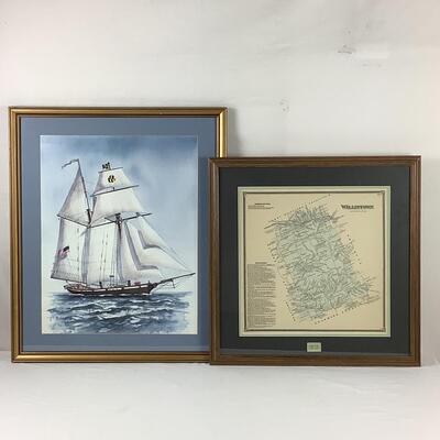 5206 Framed Double Matted 1873 Willistown Delaware #11 Map & Framed Hann Sailboat Print