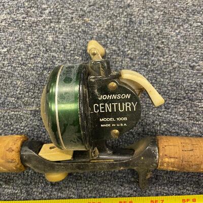 Johnson century #1008 reel and Ike Walton fiberglass rod