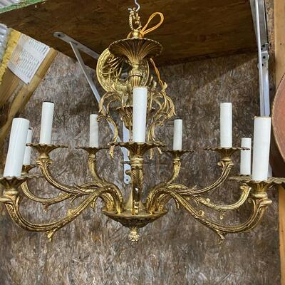 Vintage crystal & brass chandelier. SEE DETAILS!