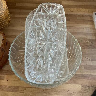 Crystal bowl and butter dishes