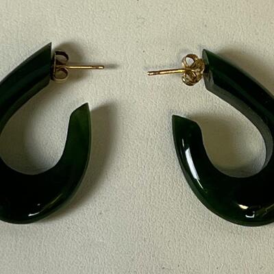 Green Jade & 14K Fish Hook Earrings