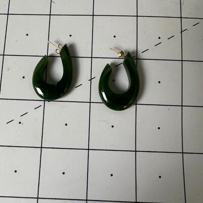 Green Jade & 14K Fish Hook Earrings