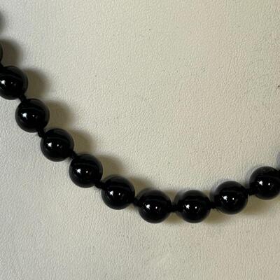Black ONYX Round Bead Necklace >925 Clasp
