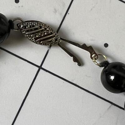 Black ONYX Round Bead Necklace >925 Clasp