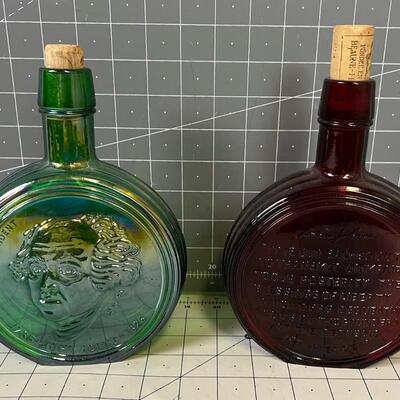2 Glass Bottles Andrew Johnson and John Adams