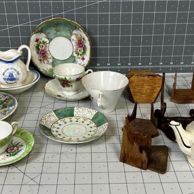 Mixed Collection of Tea Cups, Creamers, Stands 