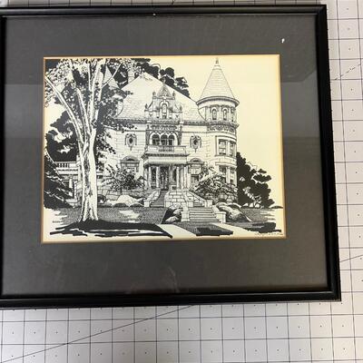 Manzano Print, Ink Drawing of a house Governors Mansion