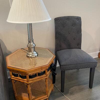 Side chair side table and lamp