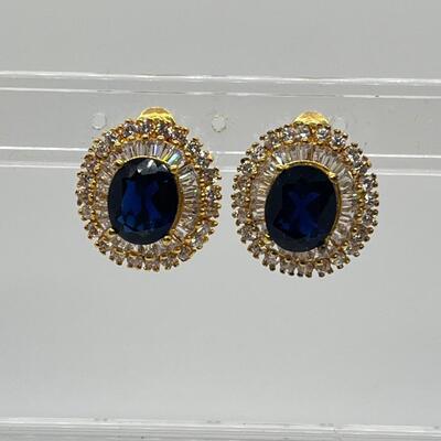 LOT 2: Vintage Gold Vermeil 925 Crystal Clip-on Earrings