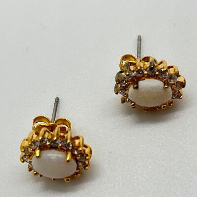 LOT 51:  Pierced Earrings - 1 Opal , 1 Small Flower/Amber
