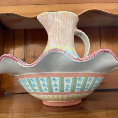 MacKenzie Childâ€™s tall pitcher with scalloped bowl