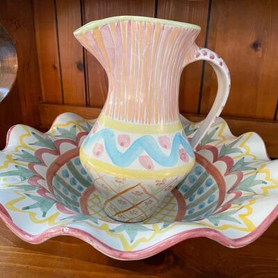 MacKenzie Childâ€™s tall pitcher with scalloped bowl