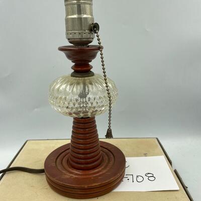 Vintage glass and wood lamp