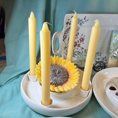 White ware Spanish Handcrafted  flower or candle dishes, set of new Cheese  knives, Snack plates