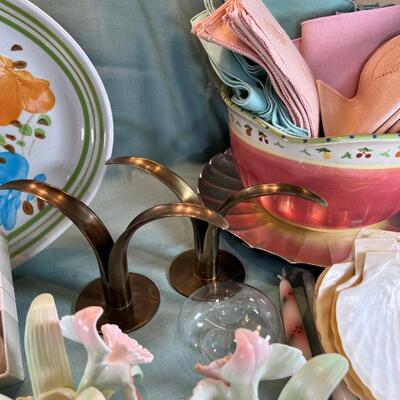 Fritz and Flyod orchid Candle holders, Shell dishes, Lenox candles