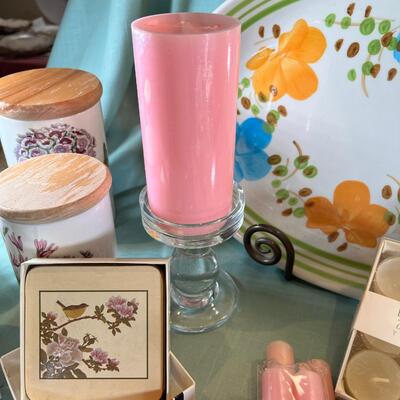 Fritz and Flyod orchid Candle holders, Shell dishes, Lenox candles