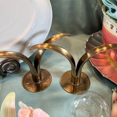 Fritz and Flyod orchid Candle holders, Shell dishes, Lenox candles