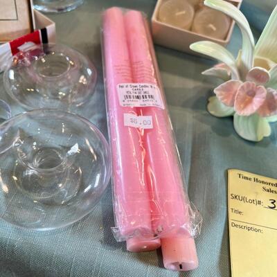 Fritz and Flyod orchid Candle holders, Shell dishes, Lenox candles