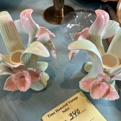 Fritz and Flyod orchid Candle holders, Shell dishes, Lenox candles