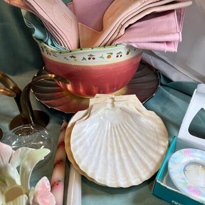Fritz and Flyod orchid Candle holders, Shell dishes, Lenox candles