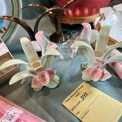 Fritz and Flyod orchid Candle holders, Shell dishes, Lenox candles