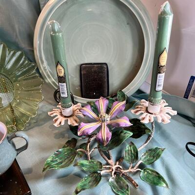 Denby Cups, Large Green ceramic bowl and large rectangular floral holder.