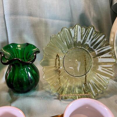 Denby Cups, Large Green ceramic bowl and large rectangular floral holder.