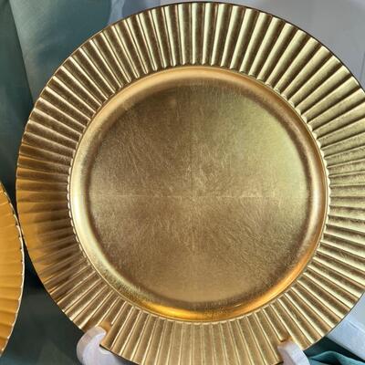 White Nancy Calhoun Japanese Dinner Plates and 6 gold Lenox Chargers