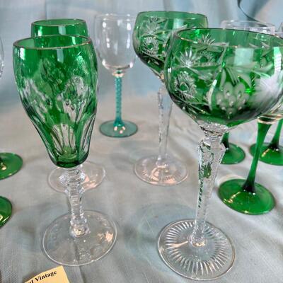 Green and clear cystal wine glasses