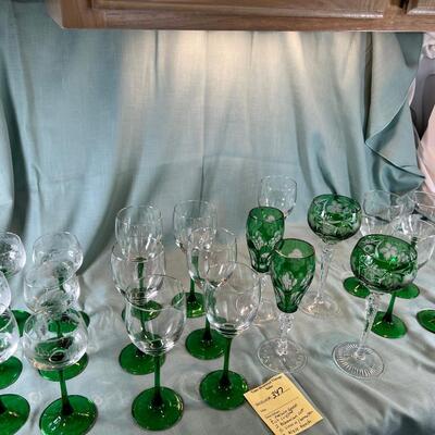 Green and clear cystal wine glasses
