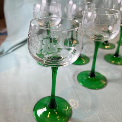 Green and clear cystal wine glasses