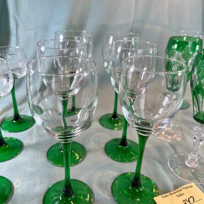Green and clear cystal wine glasses