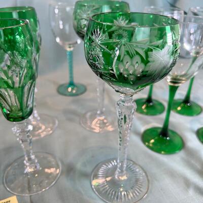 Green and clear cystal wine glasses