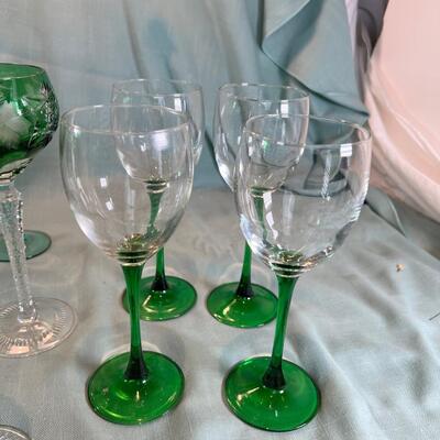 Green and clear cystal wine glasses