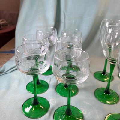 Green and clear cystal wine glasses