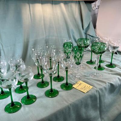 Green and clear cystal wine glasses
